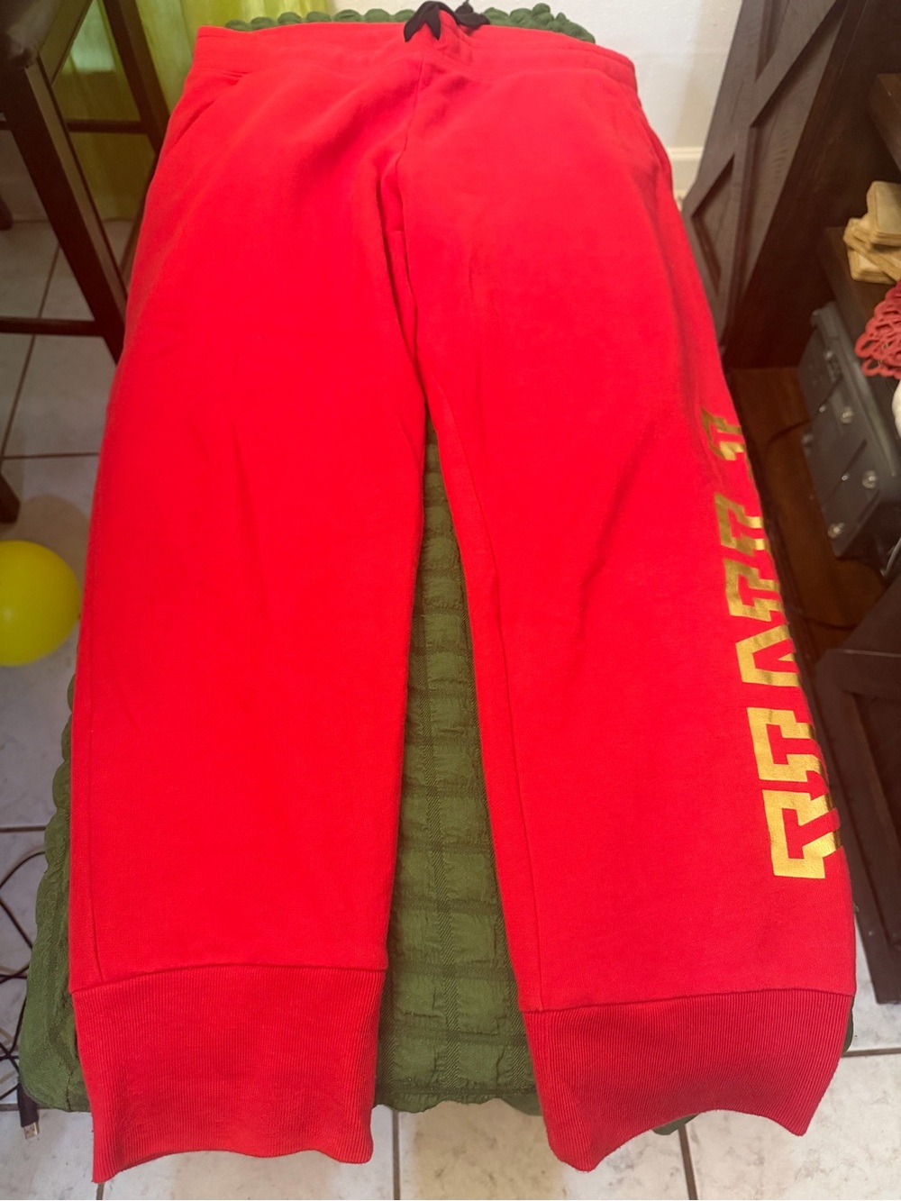 PINK Victoria's Secret Red Sweatpants with Yellow Side Script